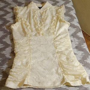 XOXO Cream Lace Dress Shirt Women's Size Small